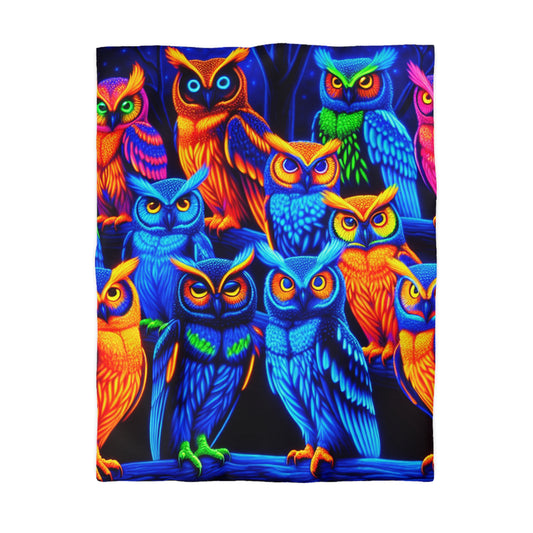 Salvador da Vinci - NEON Owls Microfiber Duvet Cover