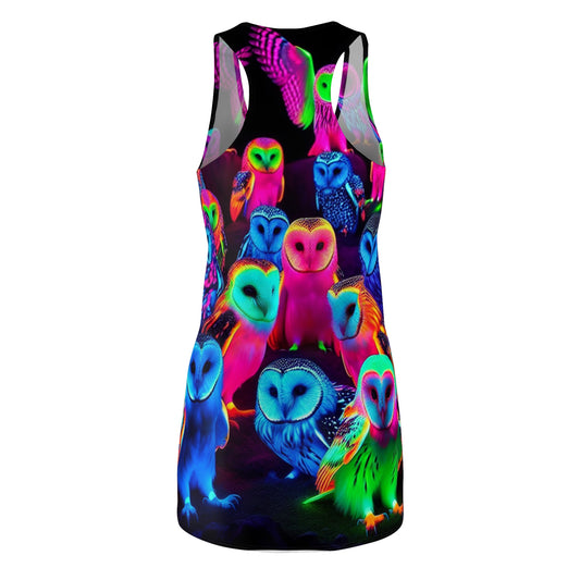 'Confetti Conclave of Owls' Neon Owls Racerback Dress
