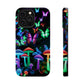 "Neon Burst Wonderland". Neon Butterflies and Mushrooms Premium Art Magsafe Magnet Tough IPhone 13 14 15 Pro Plus Max and Mini in Matte and Glossy Phone cases