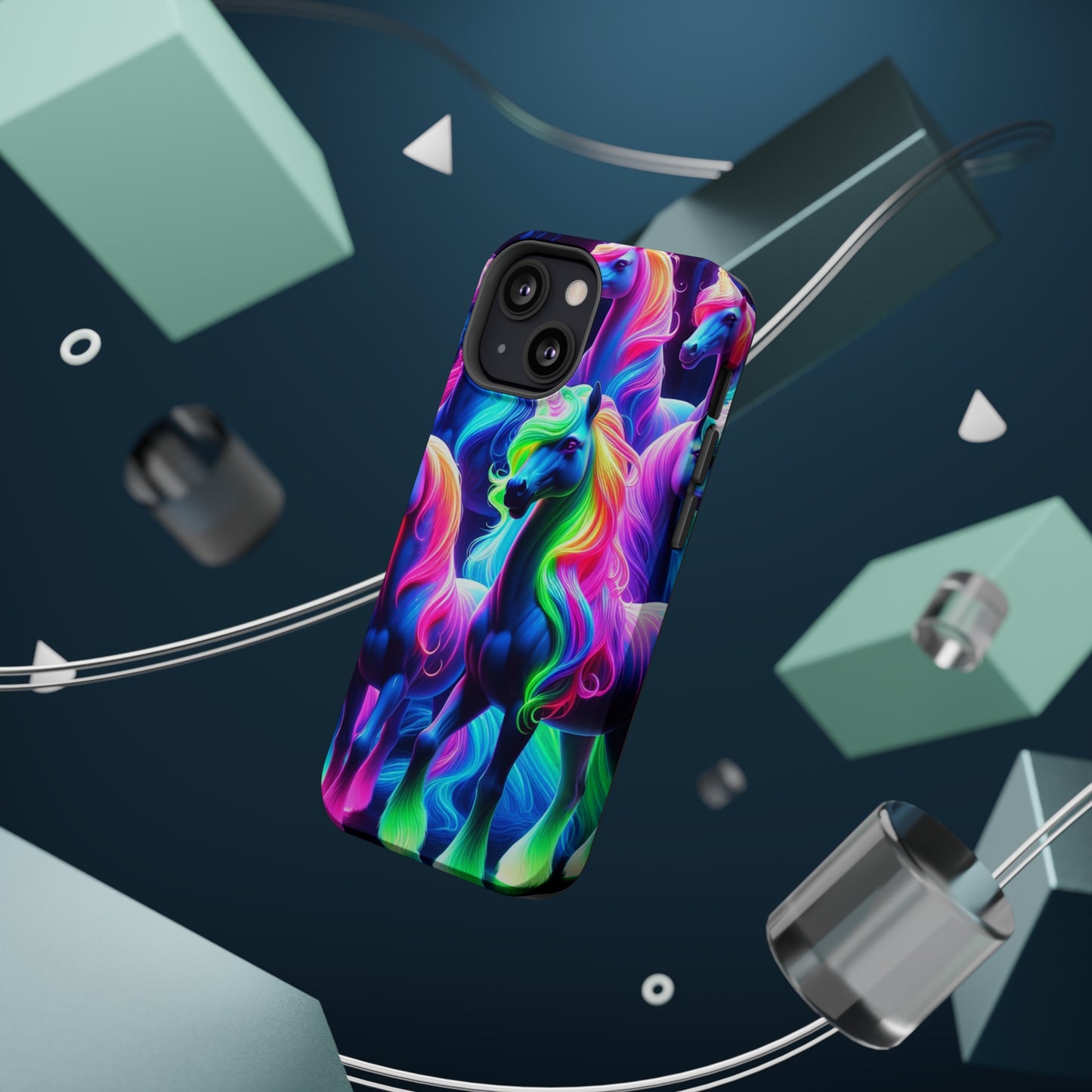 Neon Magic Skies - Unicorn Gang. Neon Unicorns Premium Art Magsafe Magnet Tough IPhone 13 14 15 Pro Plus Max and Mini in Matte and Glossy Phone cases