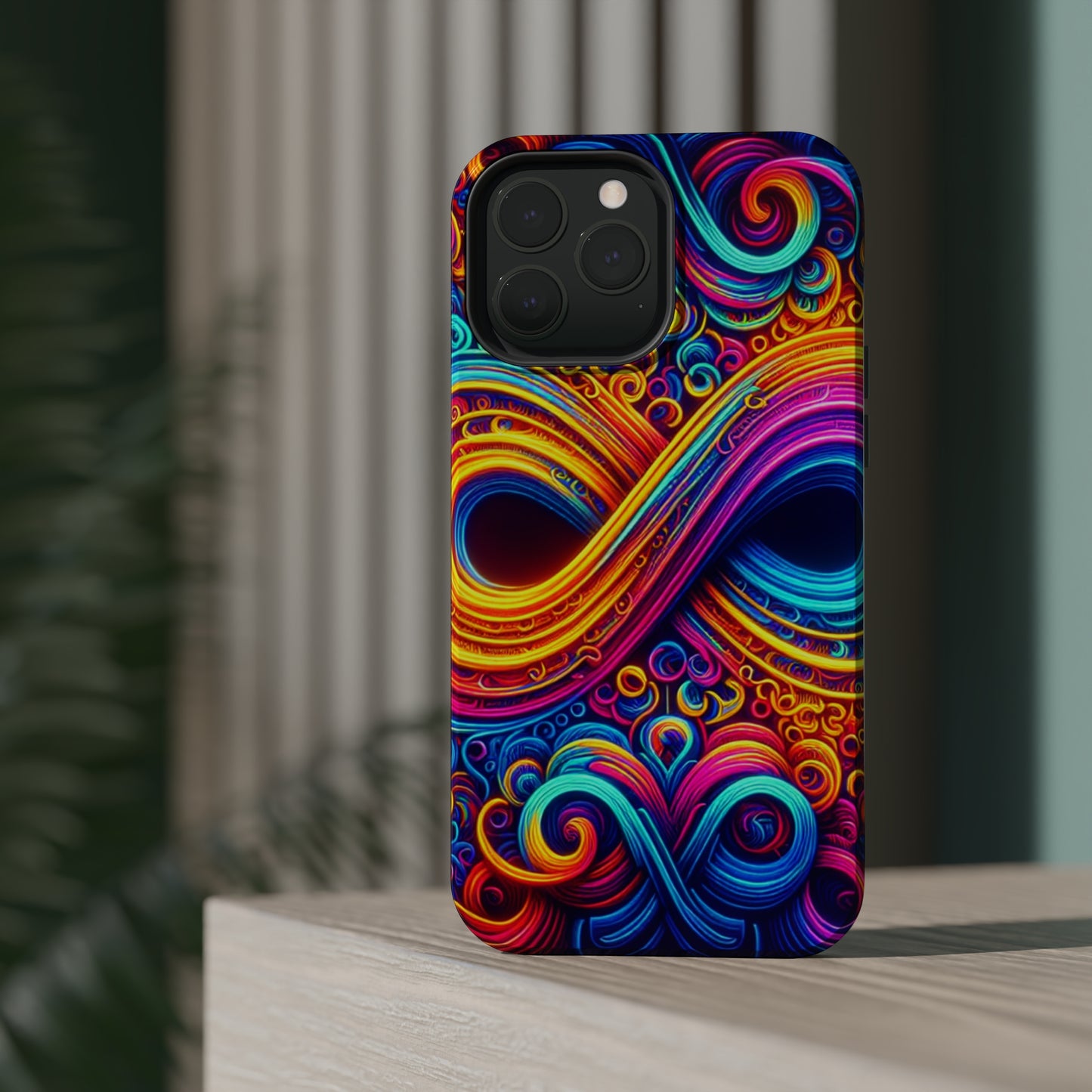ElectroFractal Fluorescence. Neon Trippy Infinity Patterns Premium Art Magsafe Magnet Tough IPhone 13 14 15 Pro Plus Max and Mini in Matte and Glossy Phone cases