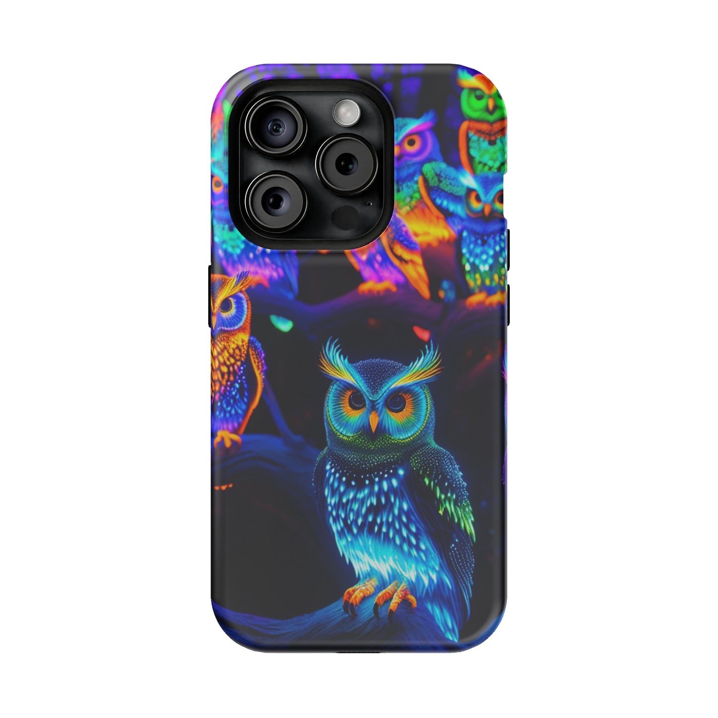 Glowing Neon Clan. Neon Owls Premium Art Magsafe Magnet Tough IPhone 13 14 15 Pro Plus Max and Mini in Matte and Glossy Phone cases