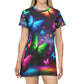 "Glowing Rainbow Butterflies" Neon Butterflies Womans T Shirt Dress