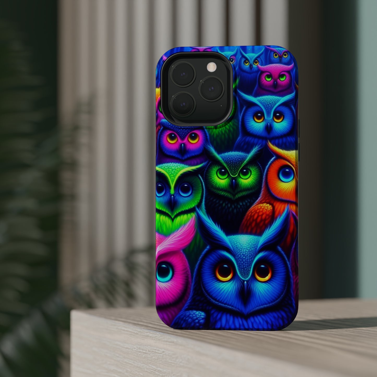 Neon Owlish Delight. Neon Owls Premium Art Magsafe Magnet Tough IPhone 13 14 15 Pro Plus Max and Mini in Matte and Glossy Phone cases