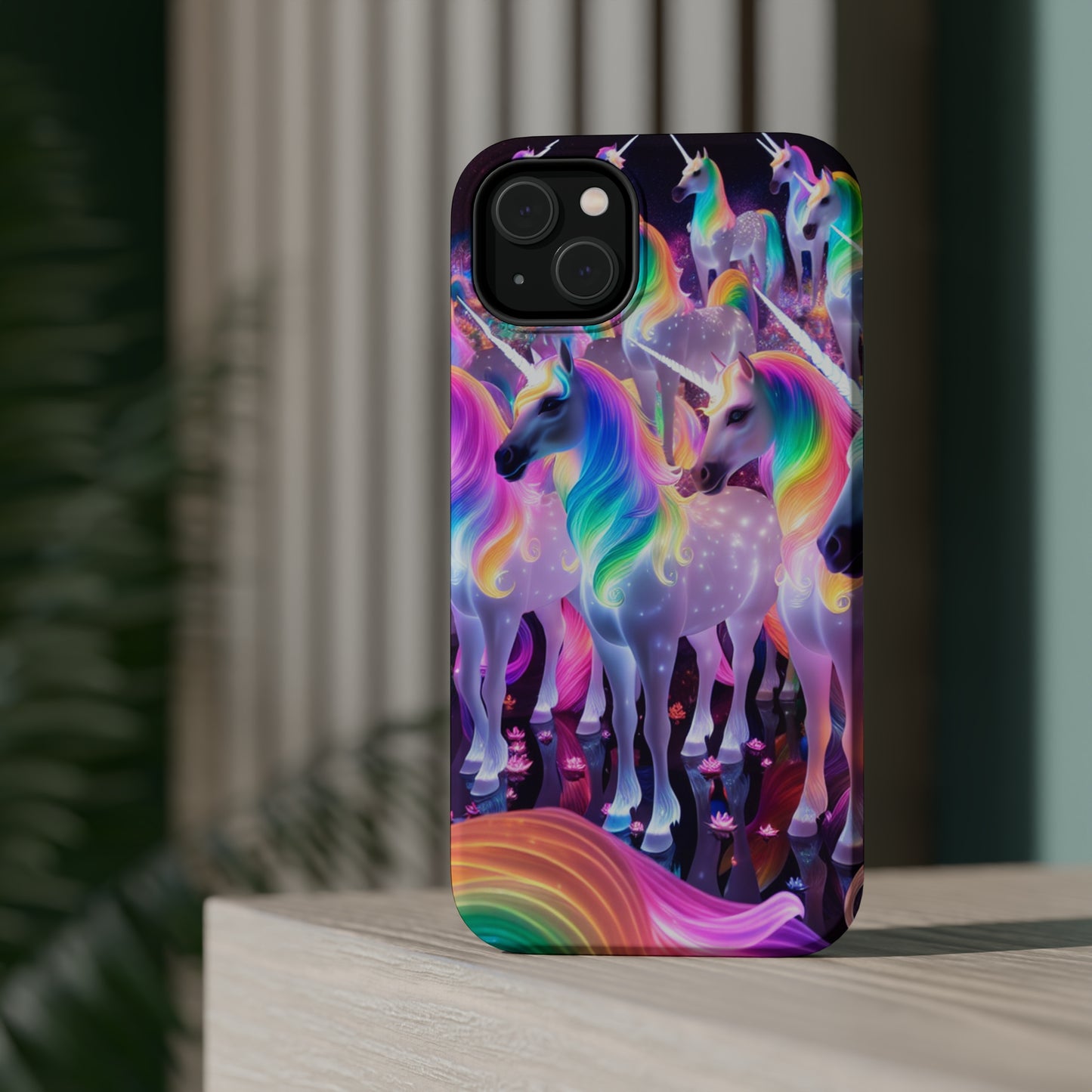Neon Wonderland Unicorns Neon Unicorns Premium Art Magsafe Magnet Tough IPhone 13 14 15 Pro Plus Max and Mini in Matte and Glossy Phone cases