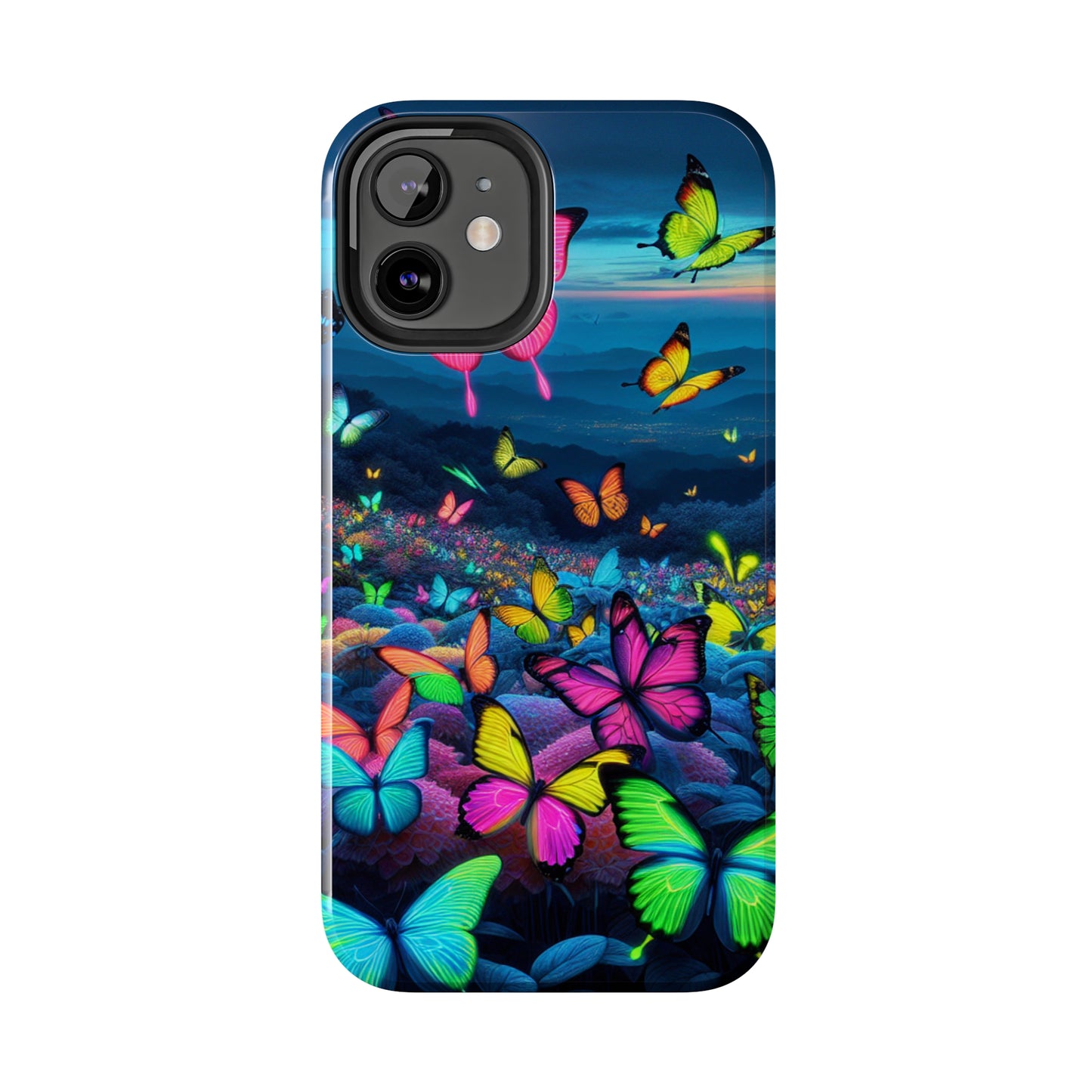 "Neon Flight Spectacle" NEON Butterflies Tough Phone Case Iphone 6 7 8 9 10 11 12 13 14 SE X XR XS Pro Max Mini Plus