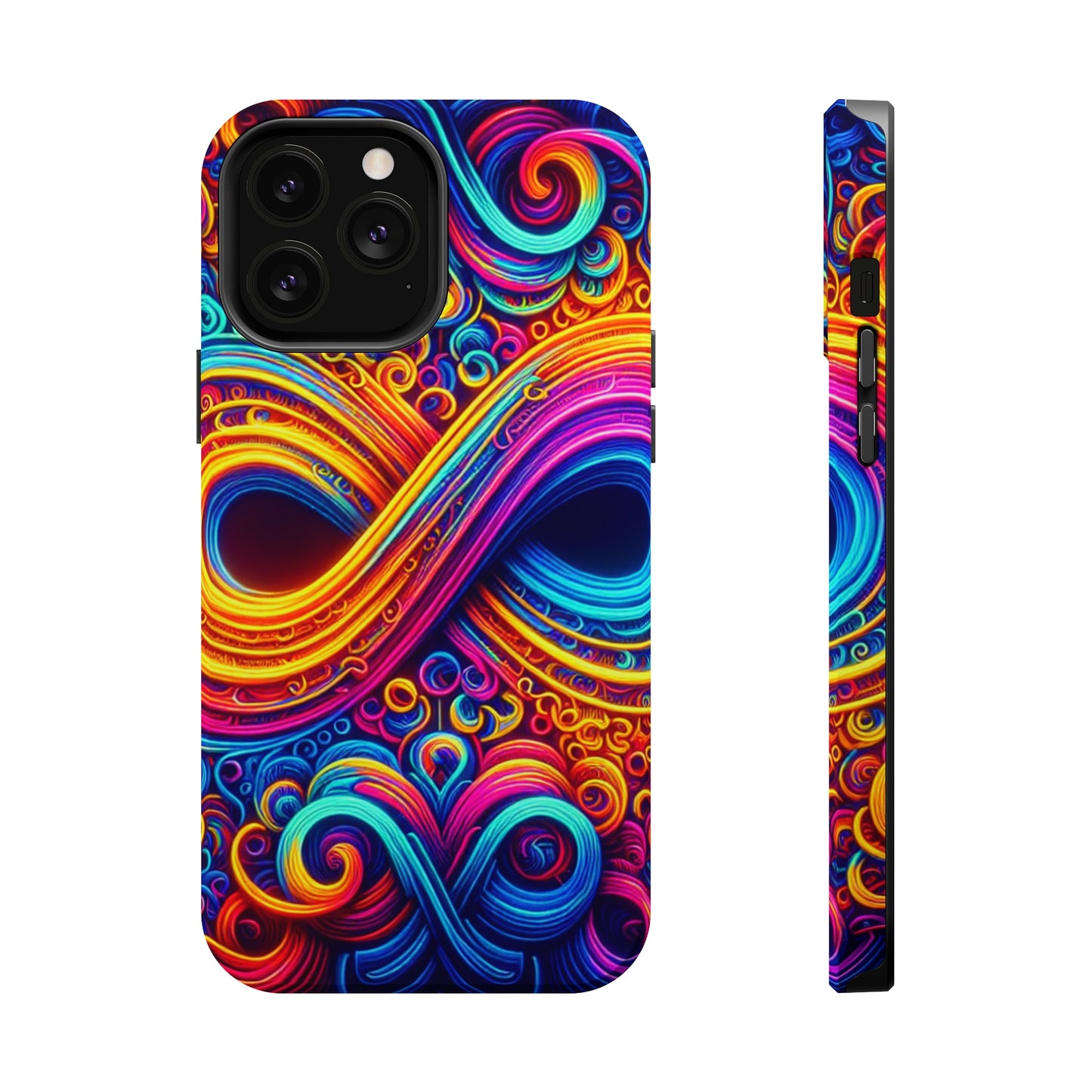 ElectroFractal Fluorescence. Neon Trippy Infinity Patterns Premium Art Magsafe Magnet Tough IPhone 13 14 15 Pro Plus Max and Mini in Matte and Glossy Phone cases