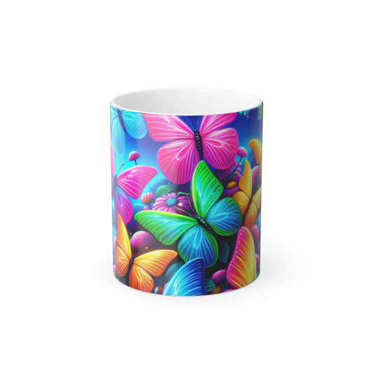 Neon Flight. Neon Butterflies 11oz Color Morphing Mug