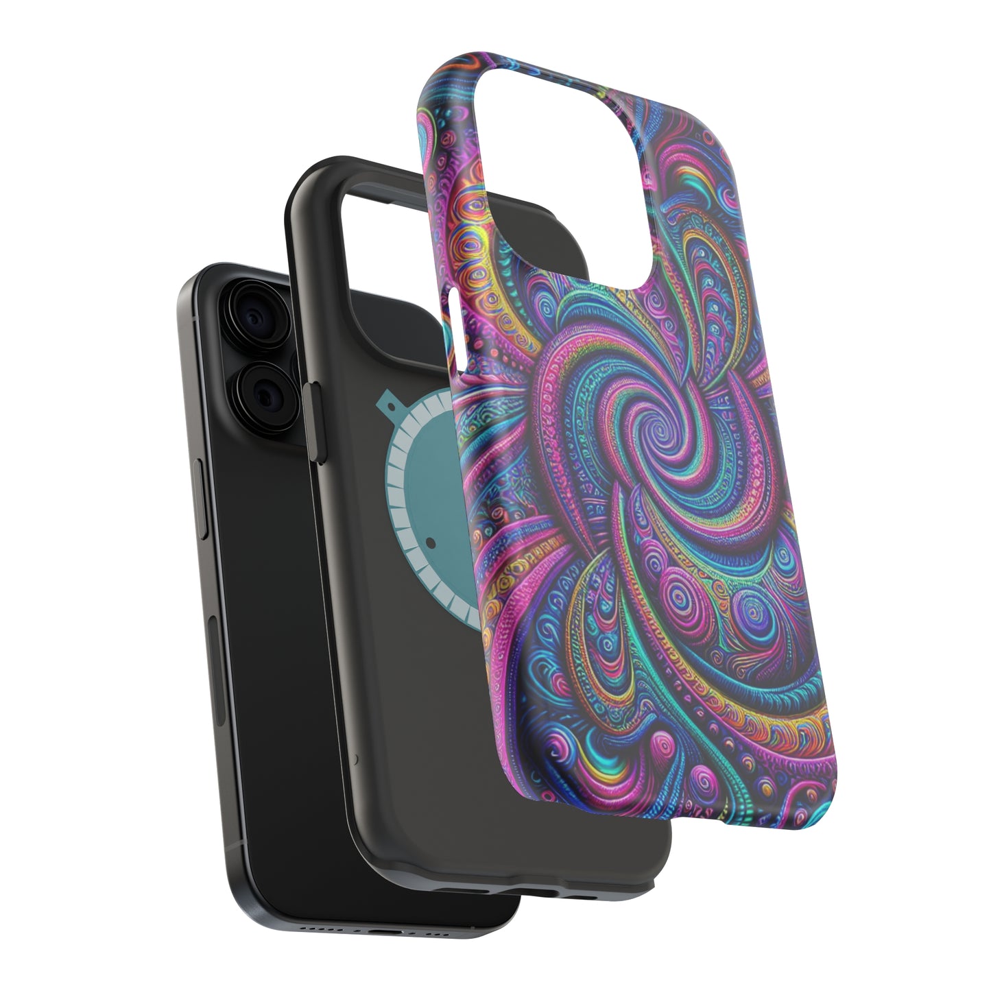 Cosmic Quasar Dreams. Neon Trippy Infinity Patterns Premium Art Magsafe Magnet Tough IPhone 13 14 15 Pro Plus Max and Mini in Matte and Glossy Phone cases