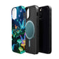 "Neon Meadow" Neon Butterflies and Mushrooms Premium Art Magsafe Magnet Tough IPhone 13 14 15 Pro Plus Max and Mini in Matte and Glossy Phone cases