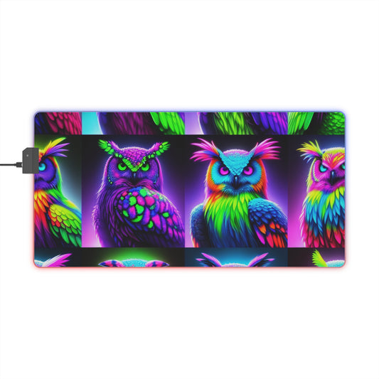 Neon Nocturnal Symphony. NEON Owls Art LED Mousepad