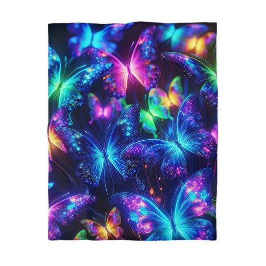 Giovanni Guercio - NEON Butterflies Microfiber Duvet Cover