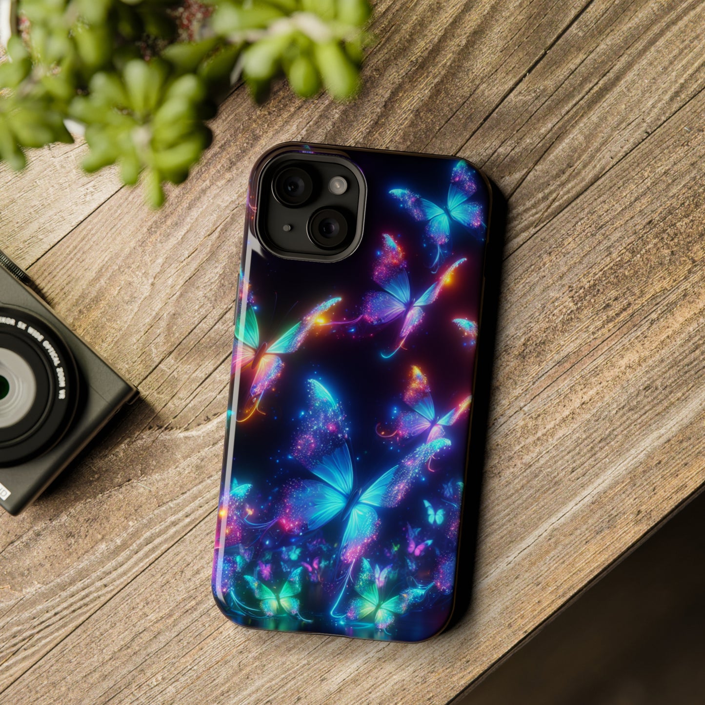 "Electrically Vivid Reverie" Neon Butterflies Premium Art Magsafe Magnet Tough IPhone 13 14 15 Pro Plus Max and Mini in Matte and Glossy Phone cases