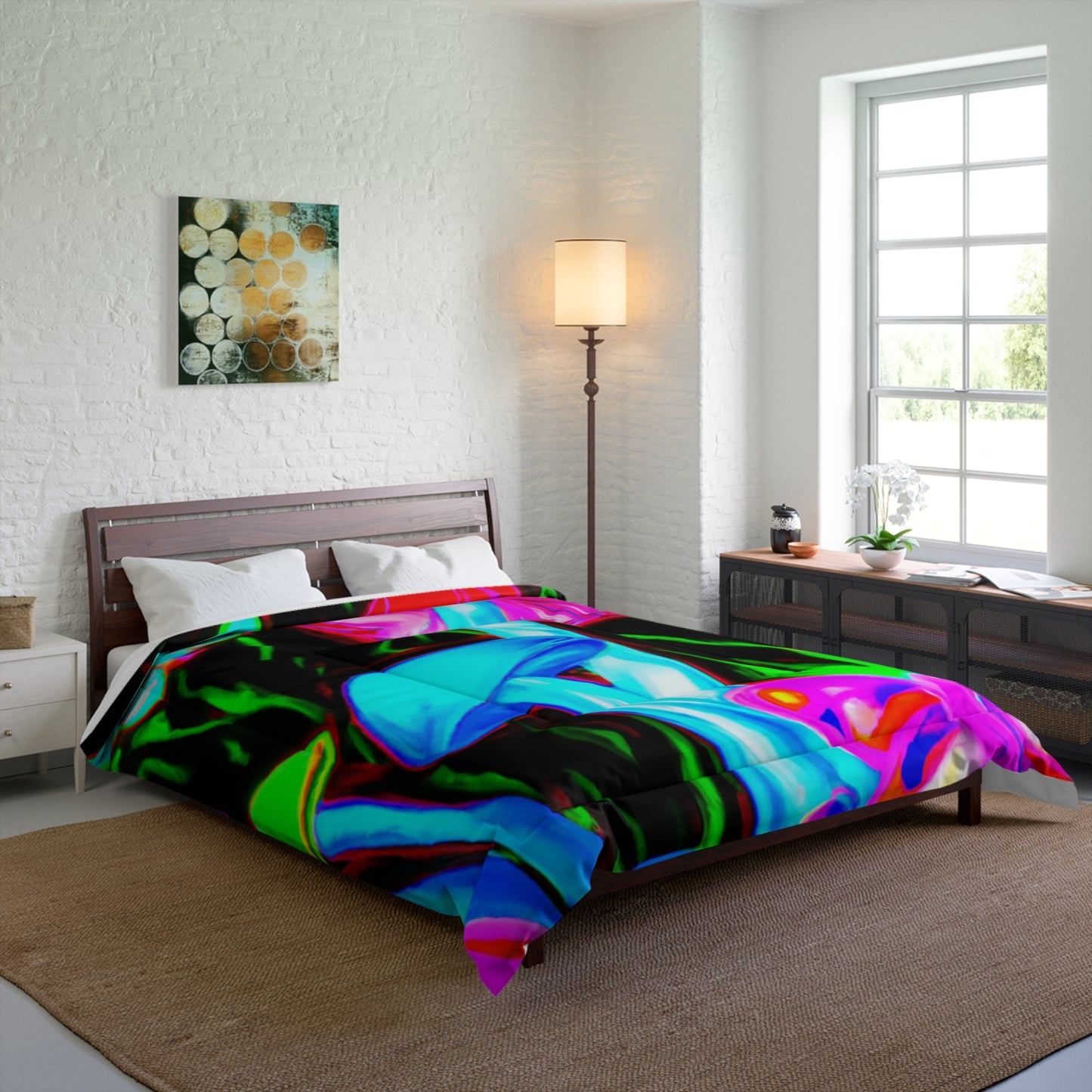 "Neon Butterflies and Mushrooms Mural" Butterflies & Mushrooms Comforter Blanket