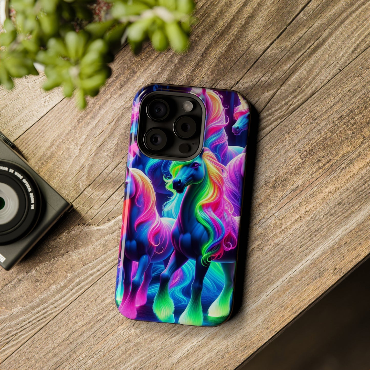 Neon Magic Skies - Unicorn Gang. Neon Unicorns Premium Art Magsafe Magnet Tough IPhone 13 14 15 Pro Plus Max and Mini in Matte and Glossy Phone cases