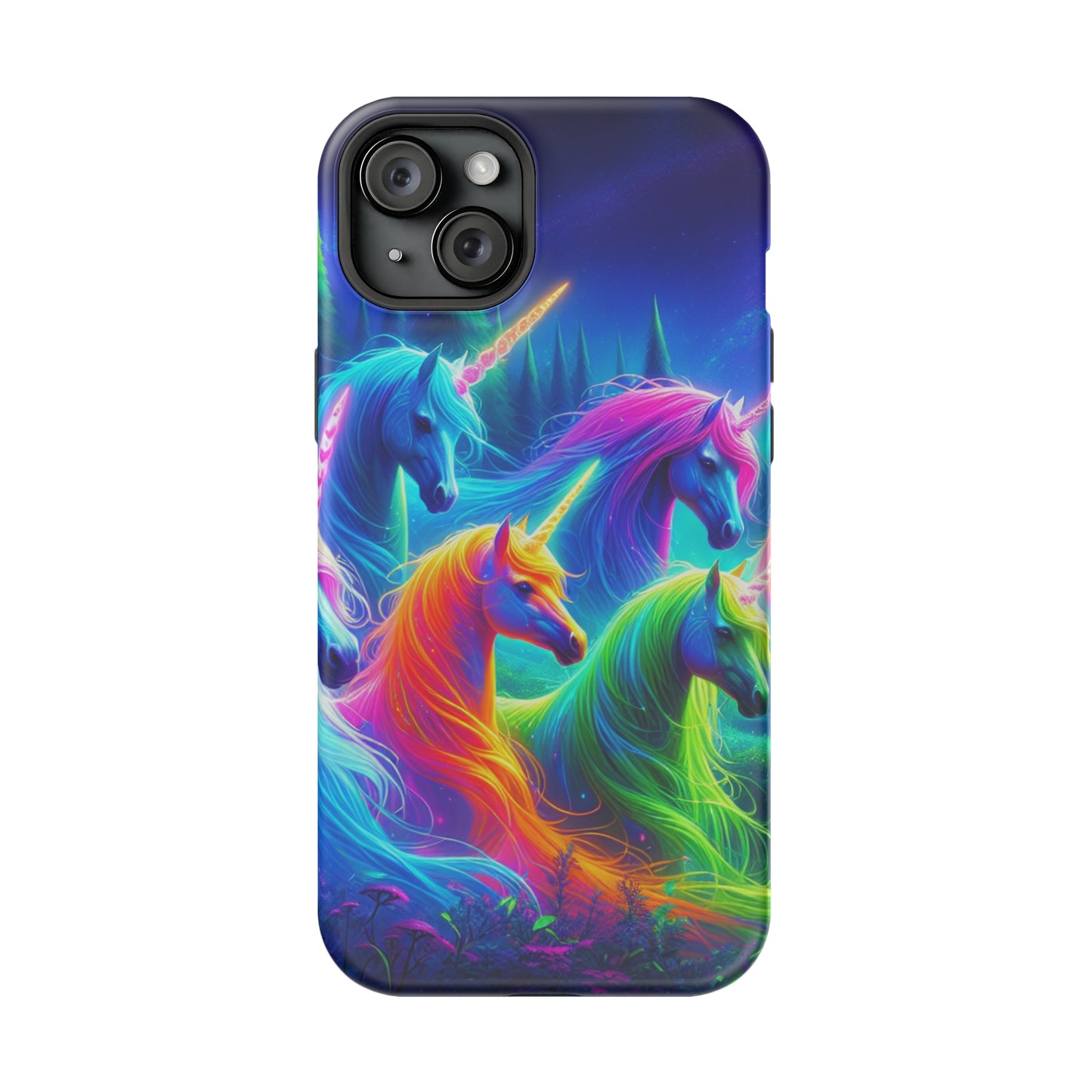 "Vibrant Neon Unicorn Rainbow" Neon Unicorns Premium Art Magsafe Magnet Tough IPhone 13 14 15 Pro Plus Max and Mini in Matte and Glossy Phone cases