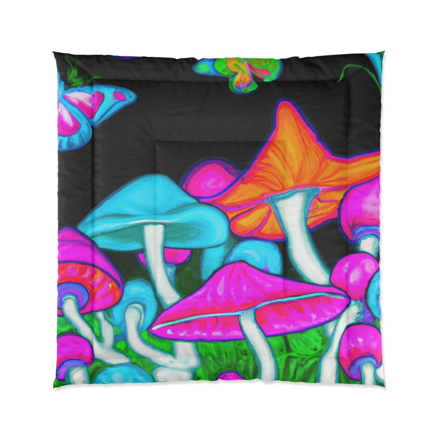 Neon Flight of Fancy. Butterflies & Mushrooms Comforter Blanket