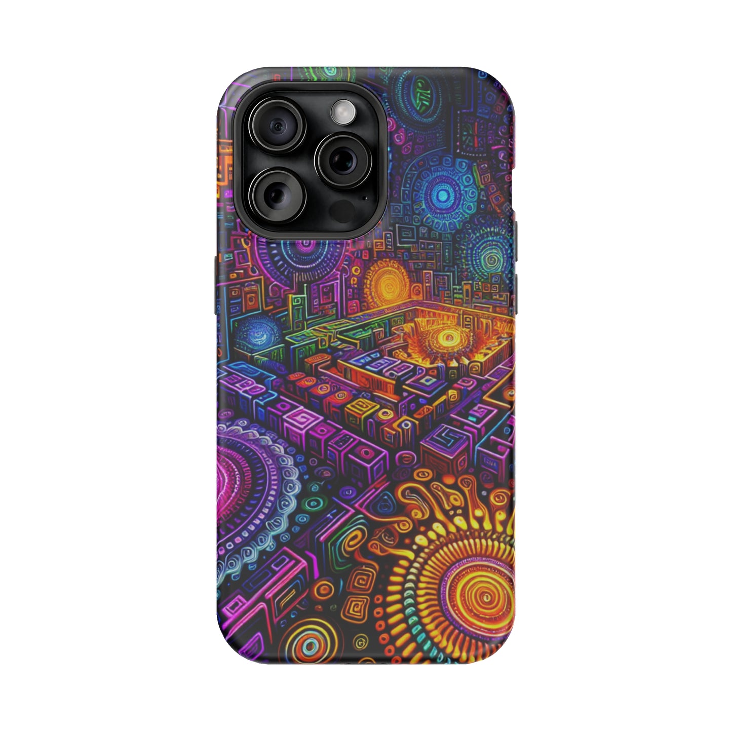 Vivid Voyage of Infinity Neon Splendor. Neon Trippy Infinity Patterns Premium Art Magsafe Magnet Tough IPhone 13 14 15 Pro Plus Max and Mini in Matte and Glossy Phone cases