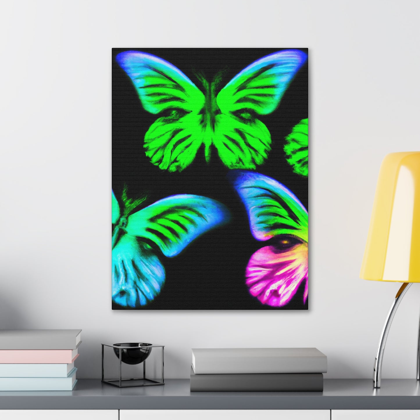 "Neon Dreamweavers". Neon Butterflies  Art Canvas
