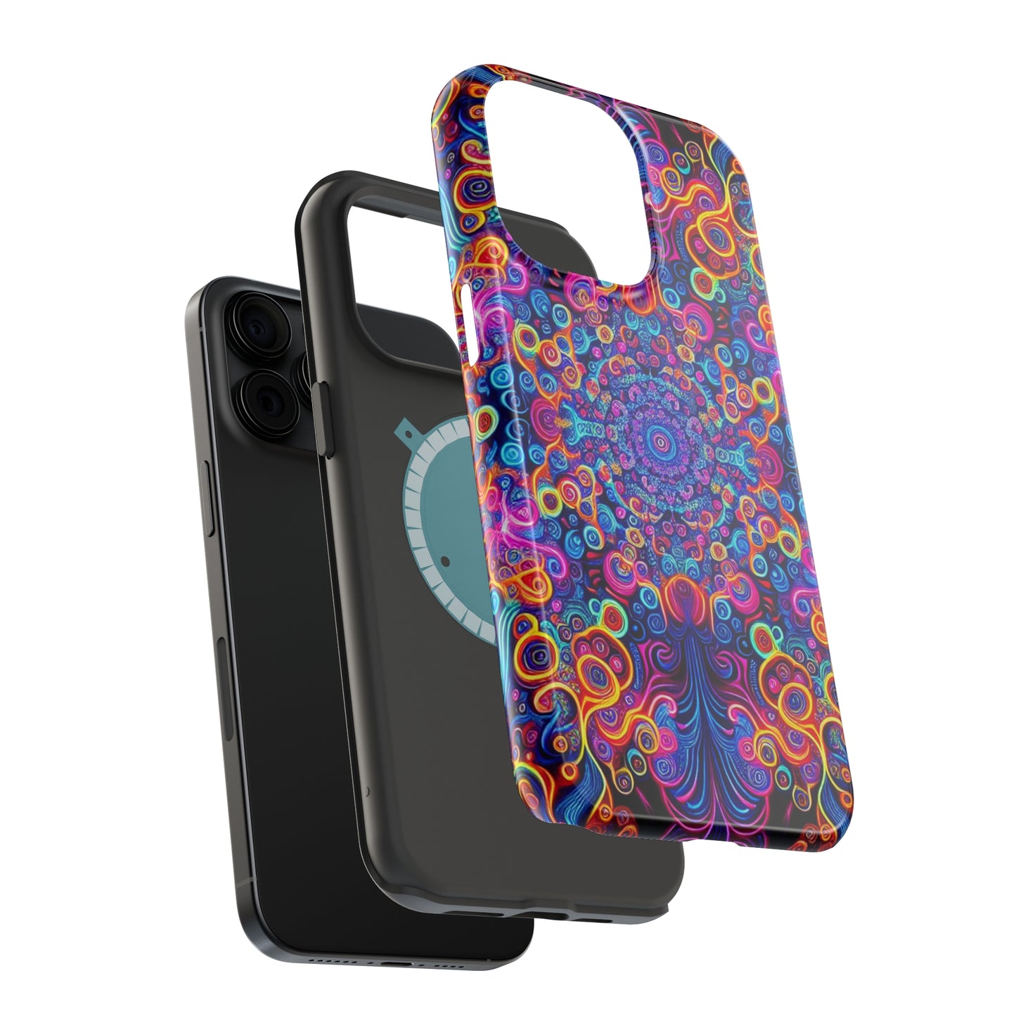 Vibrant Infinity Aurora. Neon Trippy Infinity Patterns Premium Art Magsafe Magnet Tough IPhone 13 14 15 Pro Plus Max and Mini in Matte and Glossy Phone cases
