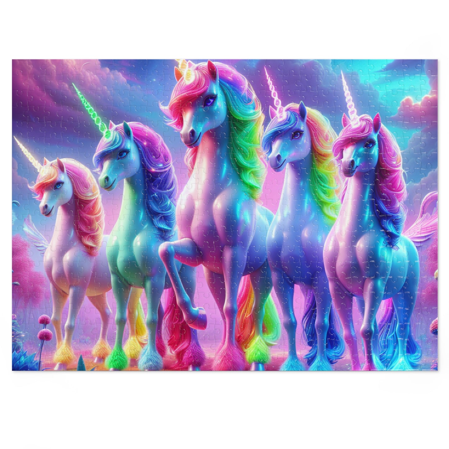 "Neon Herd" - Neon Unicorns Puzzle 30, 110, 252, and 1000 Pieces