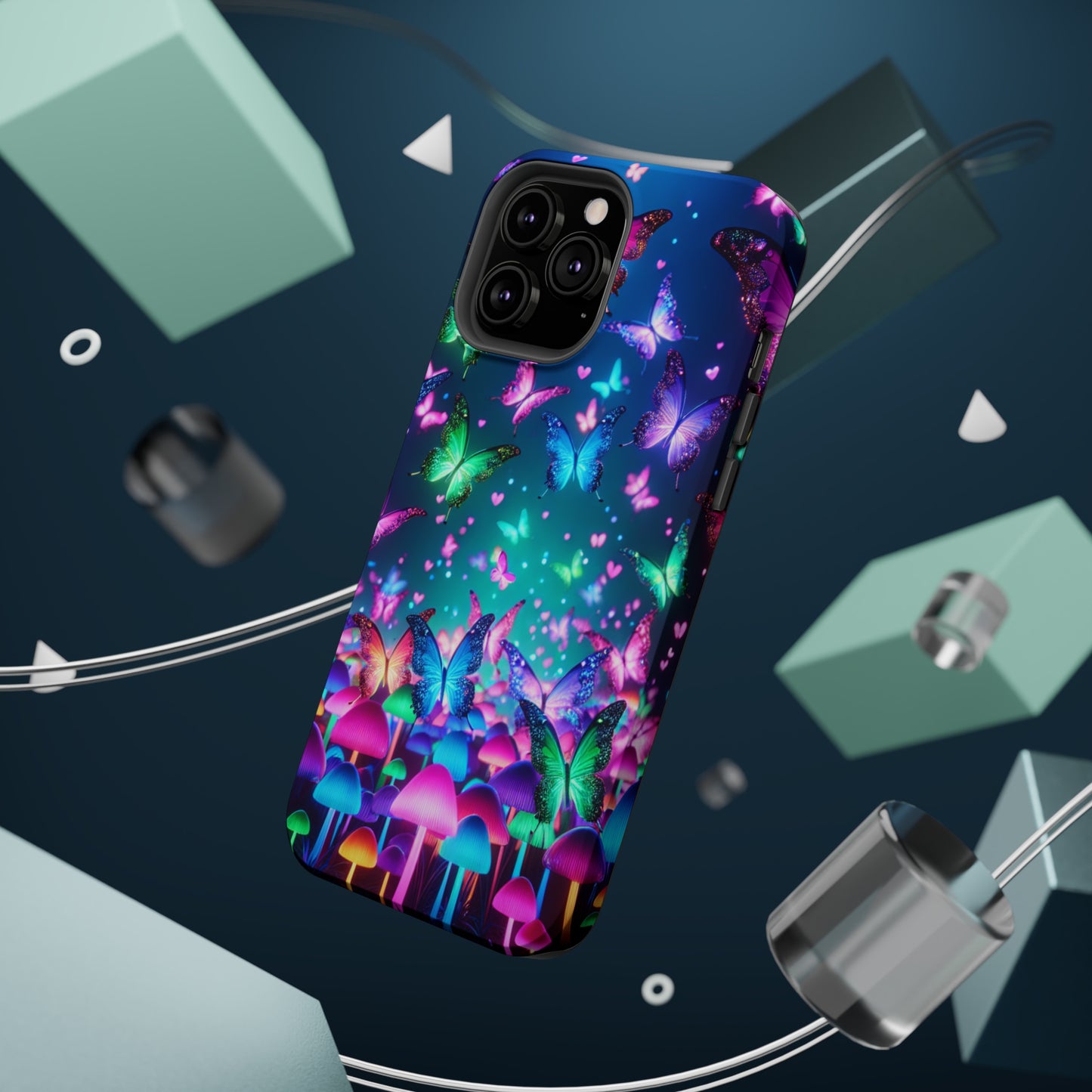 Neon Eden. Neon Butterflies and Mushrooms Premium Art Magsafe Magnet Tough IPhone 13 14 15 Pro Plus Max and Mini in Matte and Glossy Phone cases