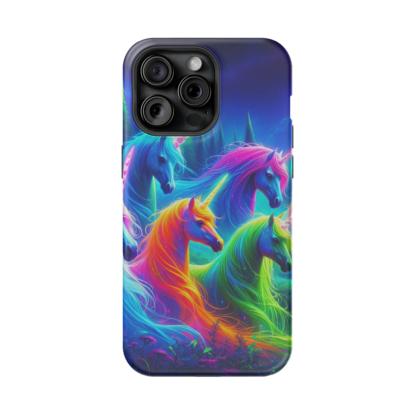 "Vibrant Neon Unicorn Rainbow" Neon Unicorns Premium Art Magsafe Magnet Tough IPhone 13 14 15 Pro Plus Max and Mini in Matte and Glossy Phone cases