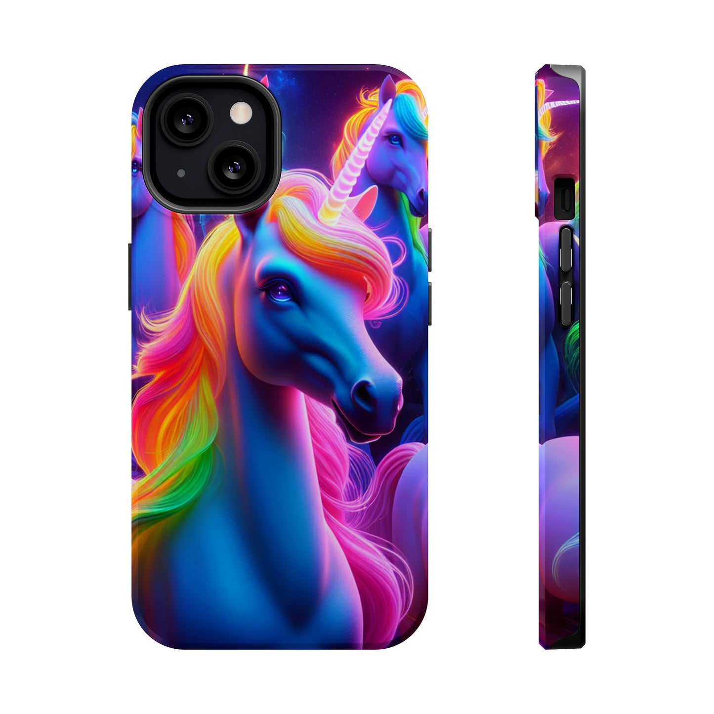 Neon Nighthorn Pride Neon Unicorns Premium Art Magsafe Magnet Tough IPhone 13 14 15 Pro Plus Max and Mini in Matte and Glossy Phone cases