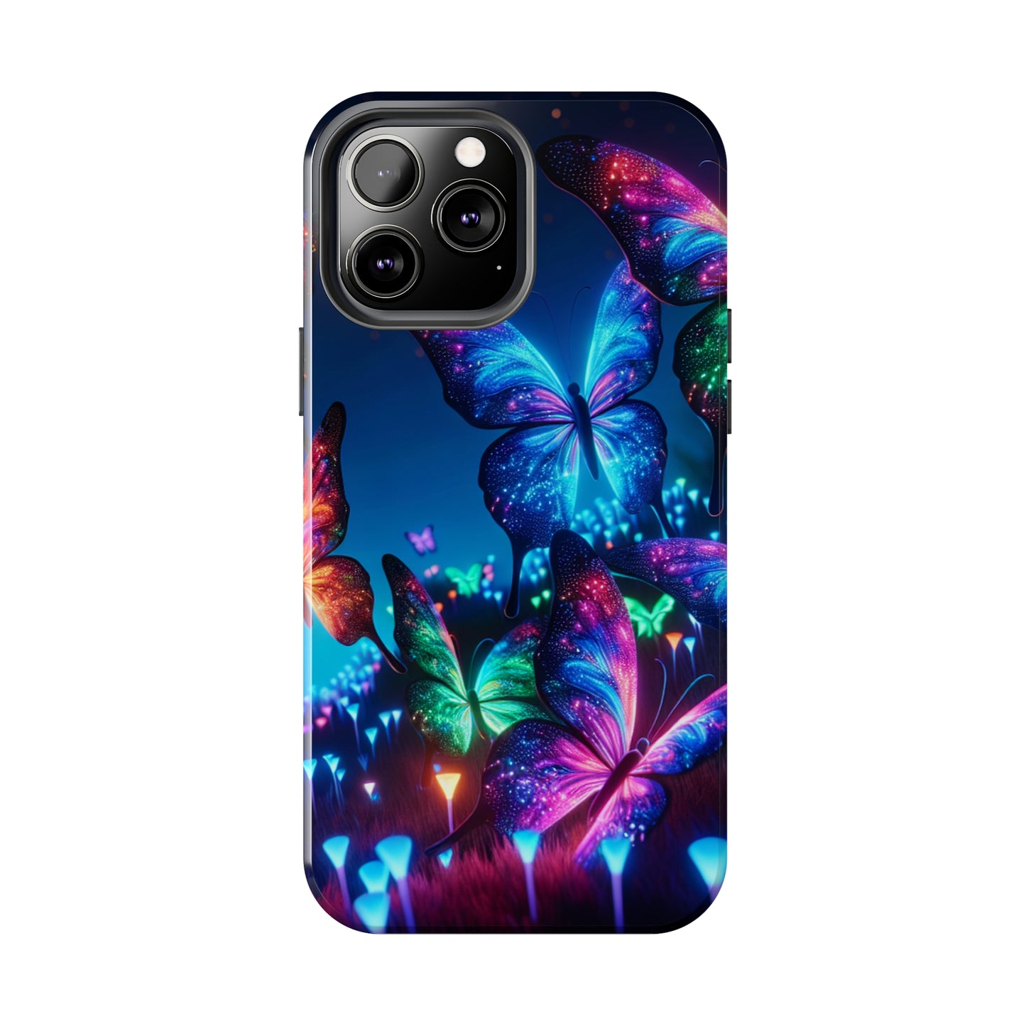 "Electric Morpho Rain" NEON Butterflies Tough Phone Case Iphone  7 8 9 10 11 12 13 14 SE X XR XS Pro Max Mini Plus