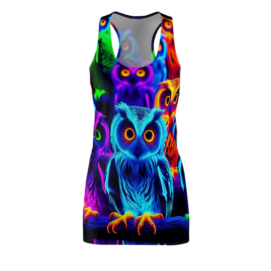 Neon Nocturnal Nova. Neon Owls Racerback Dress