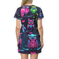 "Electric Neon Owls" Neon Owls Womans T Shirt Dress