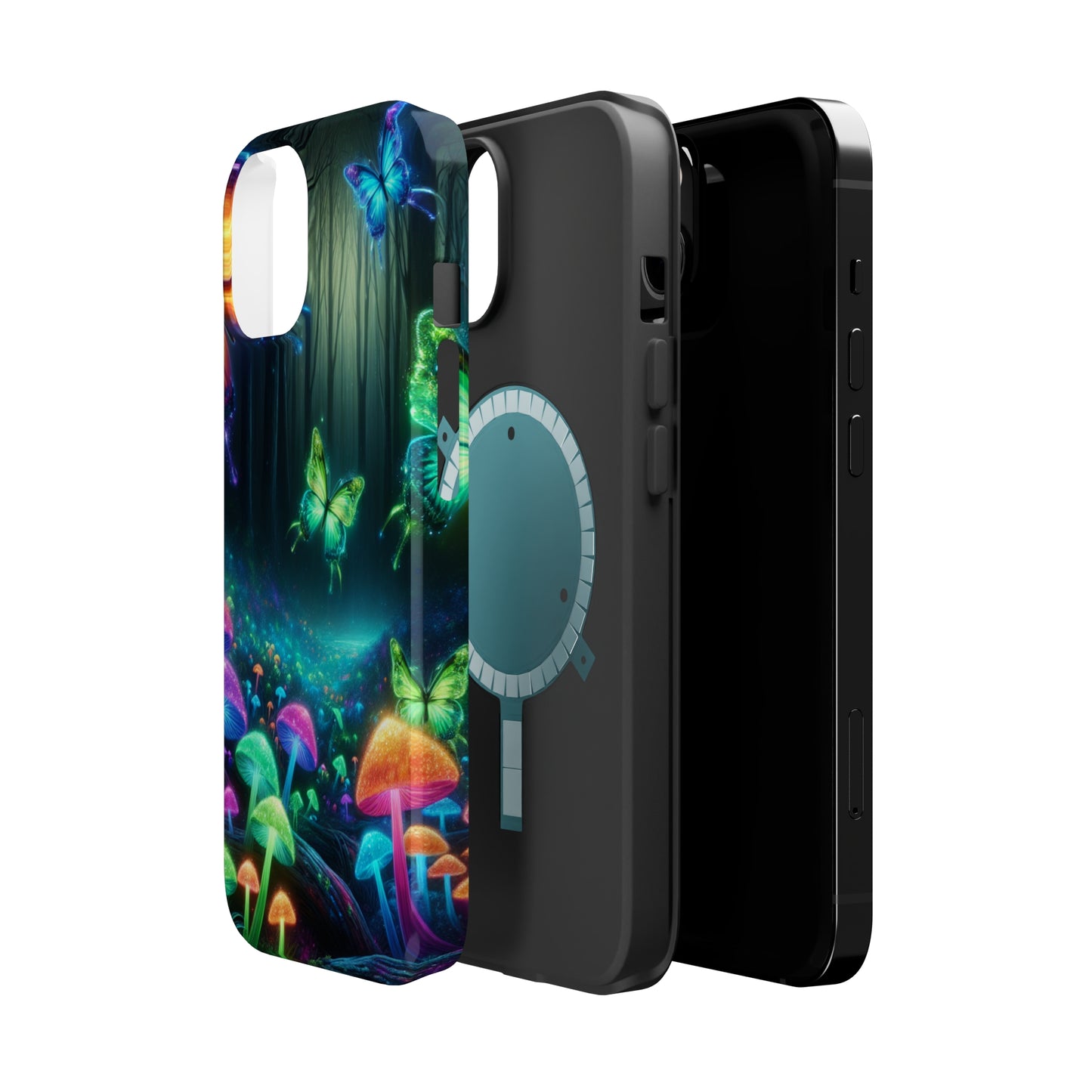 Neon Nocturne. Neon Butterflies and Mushrooms Premium Art Magsafe Magnet Tough IPhone 13 14 15 Pro Plus Max and Mini in Matte and Glossy Phone cases