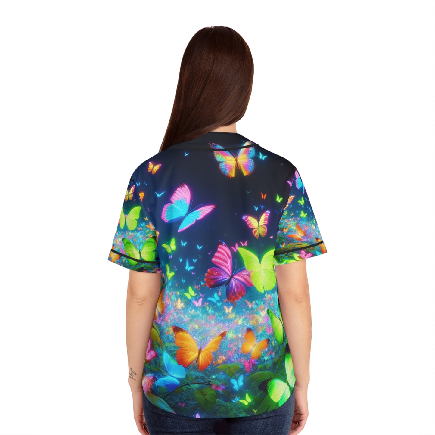 "Neon Flutterby Glow" Neon Butterflies Womans Jersey