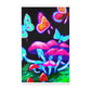 "Vibrant Neon Butterfly Fantasia" Butterflies & Mushrooms Area Rug