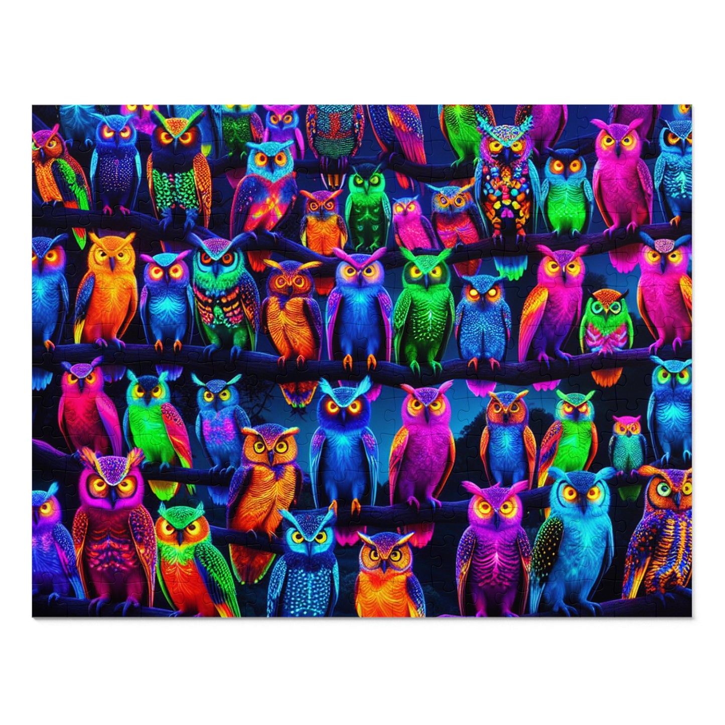 "Neon Owl Party" - Neon Owls Puzzle 30, 110, 252, and 1000 Pieces