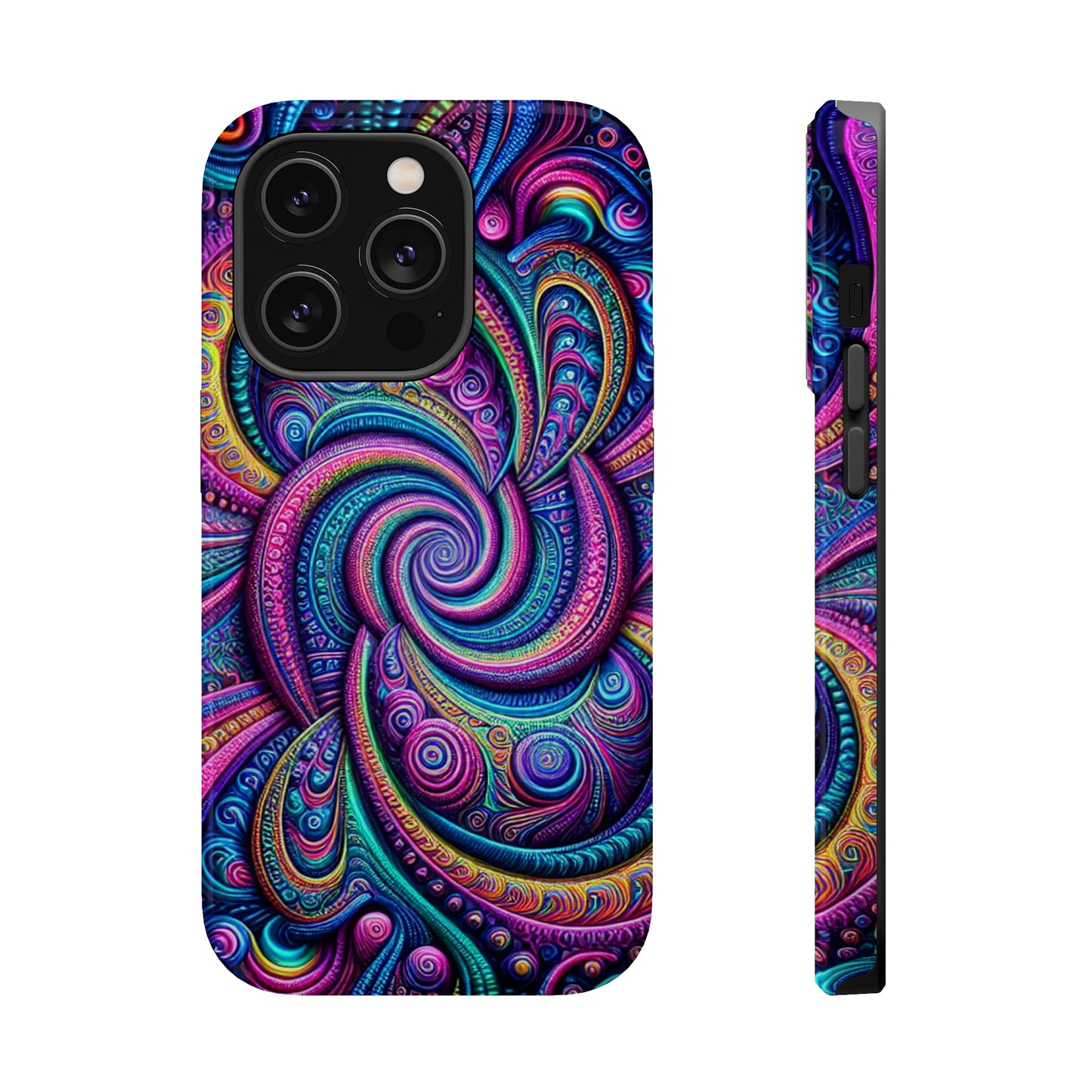 Cosmic Quasar Dreams. Neon Trippy Infinity Patterns Premium Art Magsafe Magnet Tough IPhone 13 14 15 Pro Plus Max and Mini in Matte and Glossy Phone cases