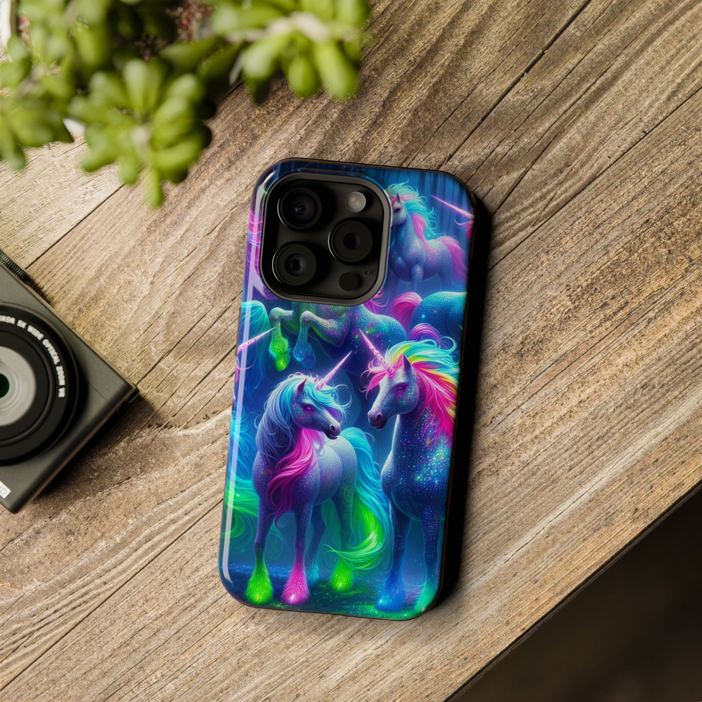 Vivid Dreamscape of Neon Unicorns Neon Unicorns Premium Art Magsafe Magnet Tough IPhone 13 14 15 Pro Plus Max and Mini in Matte and Glossy Phone cases