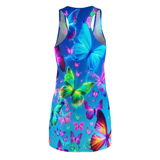"The Brilliant Glowing Butterfly Congregation." Neon Butterflies  Racerback Dress