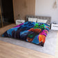 Adolphus van Borcken - NEON Owls Microfiber Duvet Cover