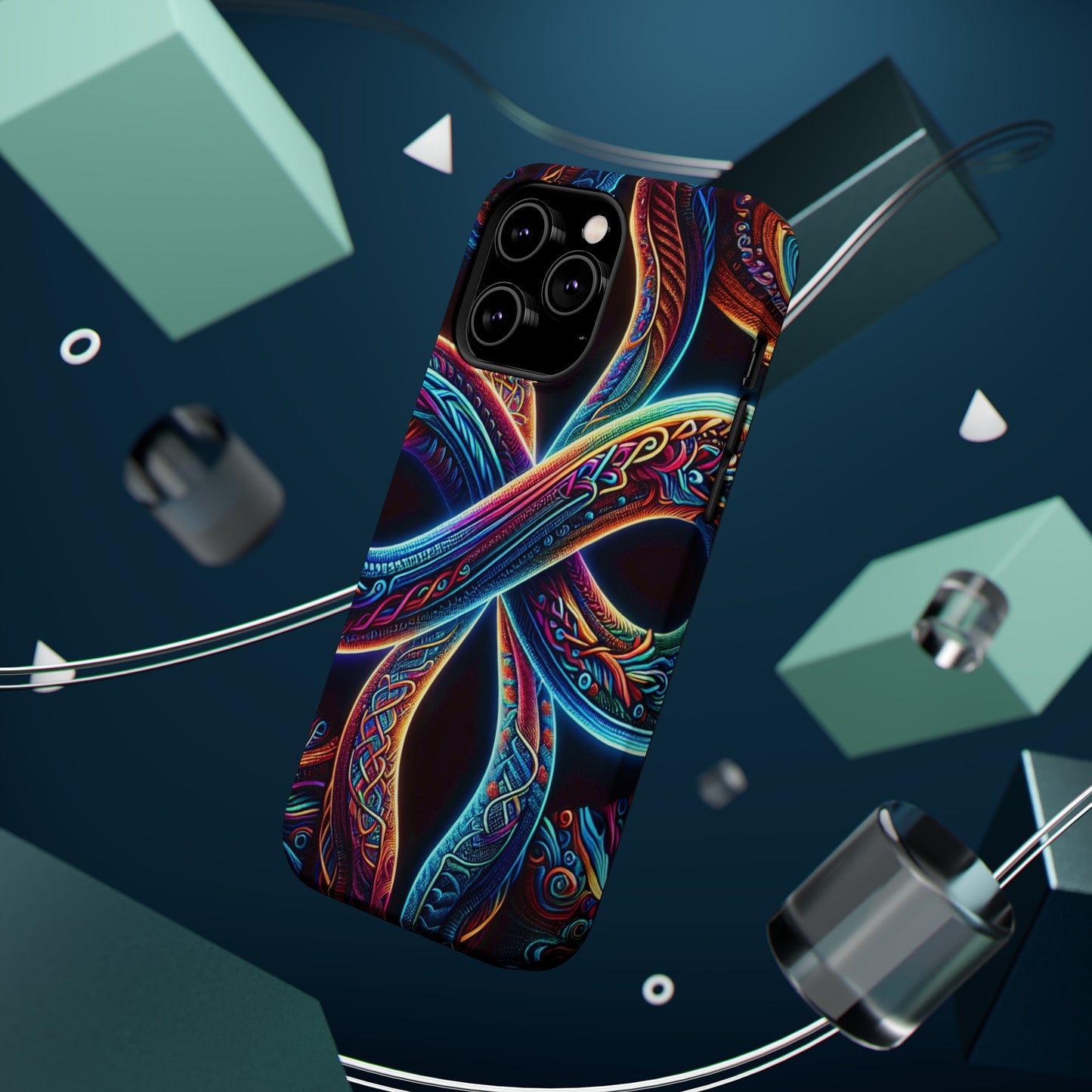 Vibrant Infinity Nocturne Neon Trippy Infinity Patterns Premium Art Magsafe Magnet Tough IPhone 13 14 15 Pro Plus Max and Mini in Matte and Glossy Phone cases
