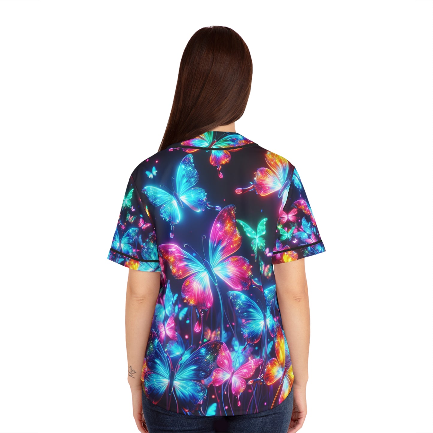 Neon Butterfly Swarm Splatter. Neon Butterflies Womans Jersey