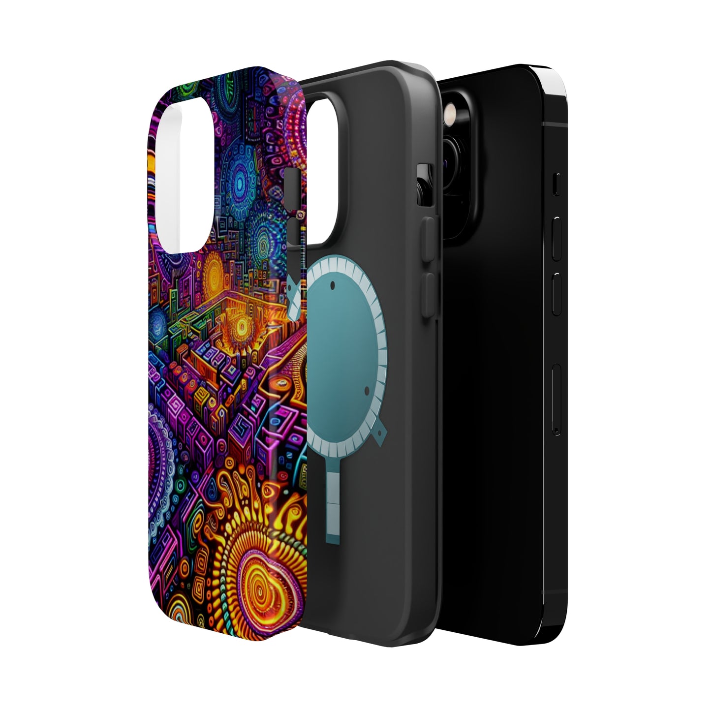 Vivid Voyage of Infinity Neon Splendor. Neon Trippy Infinity Patterns Premium Art Magsafe Magnet Tough IPhone 13 14 15 Pro Plus Max and Mini in Matte and Glossy Phone cases