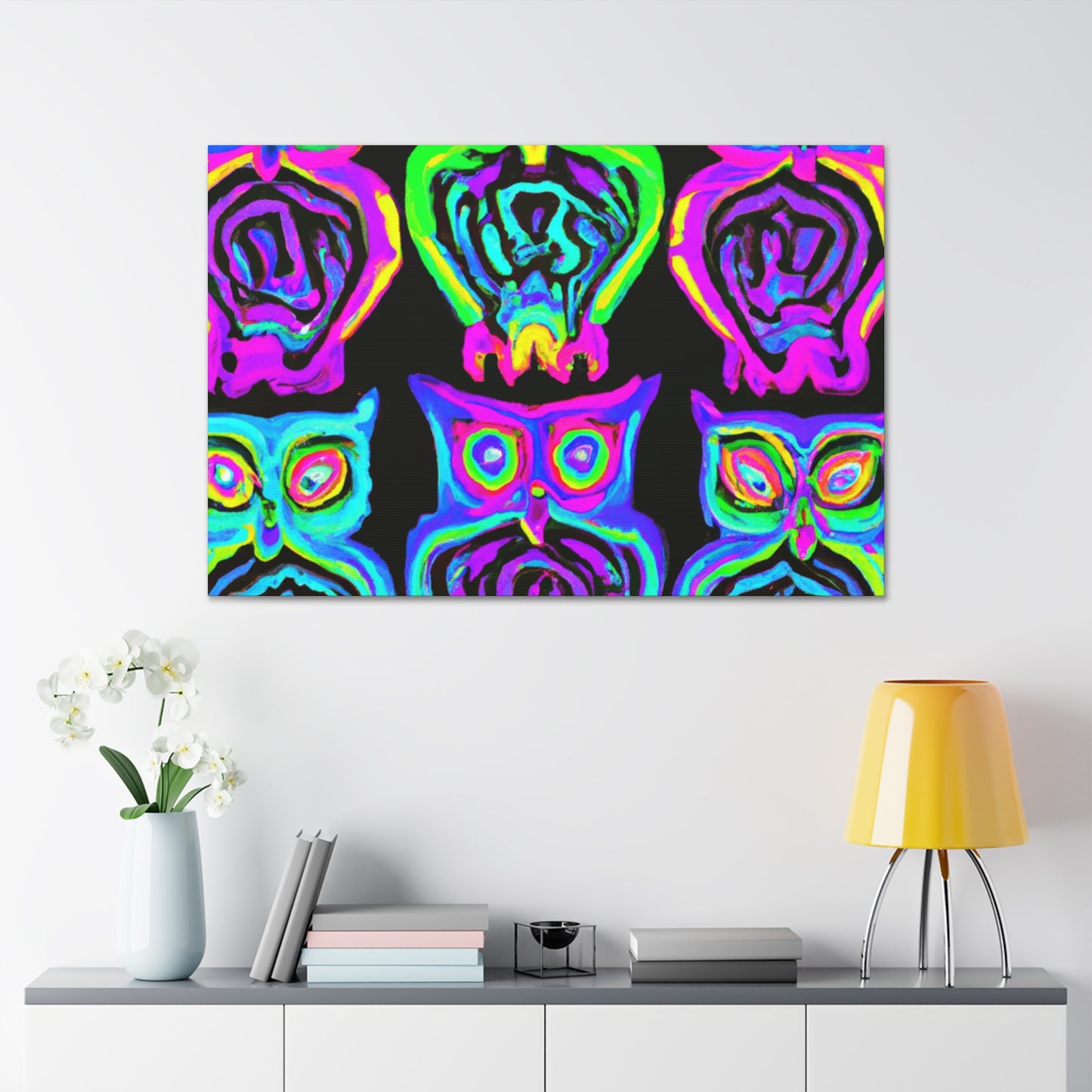 Neon Night Owls. NEON Owls Art Canvas