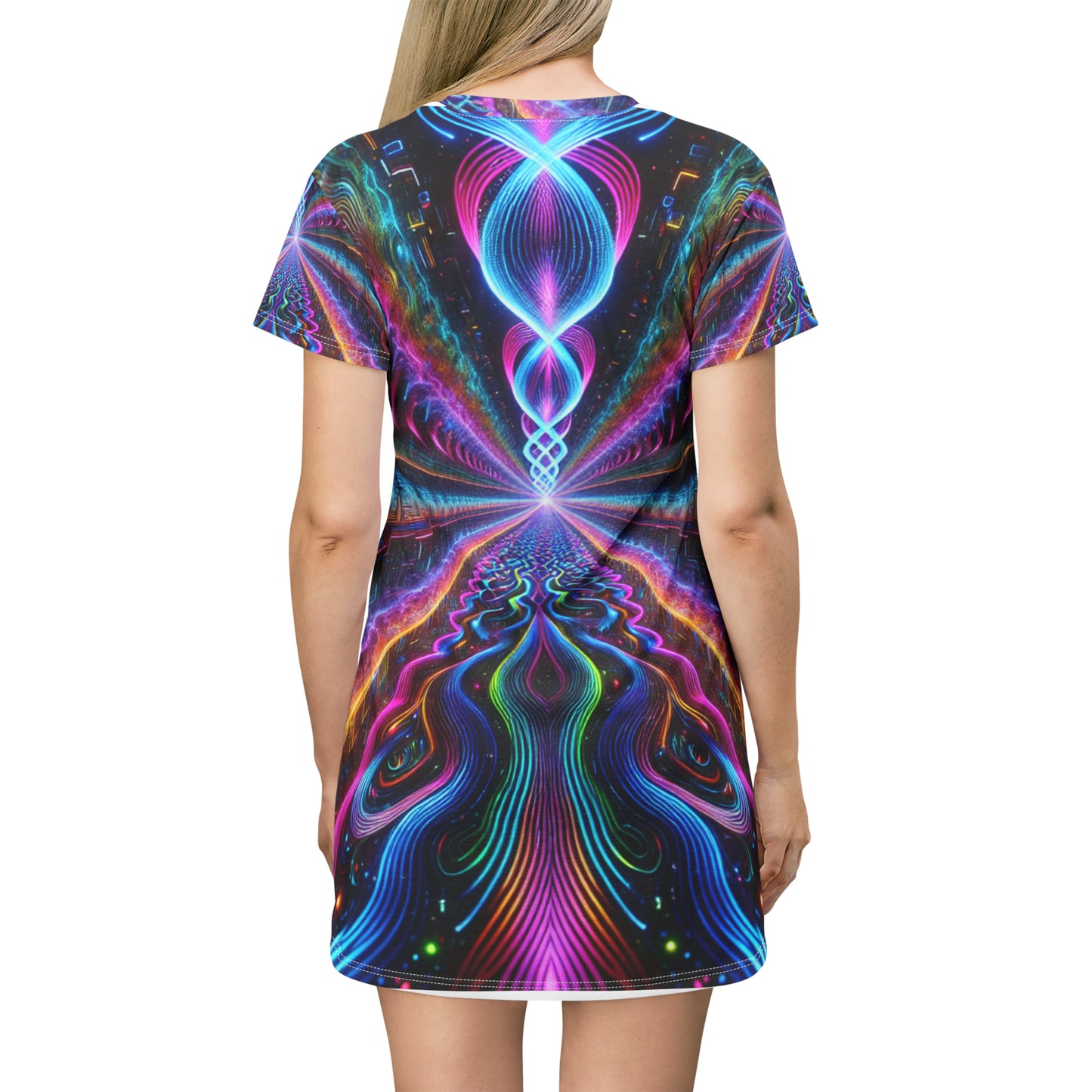 Cosmic Neon Fractal Labyrinth Infinity Patterns Womans T Shirt Dress
