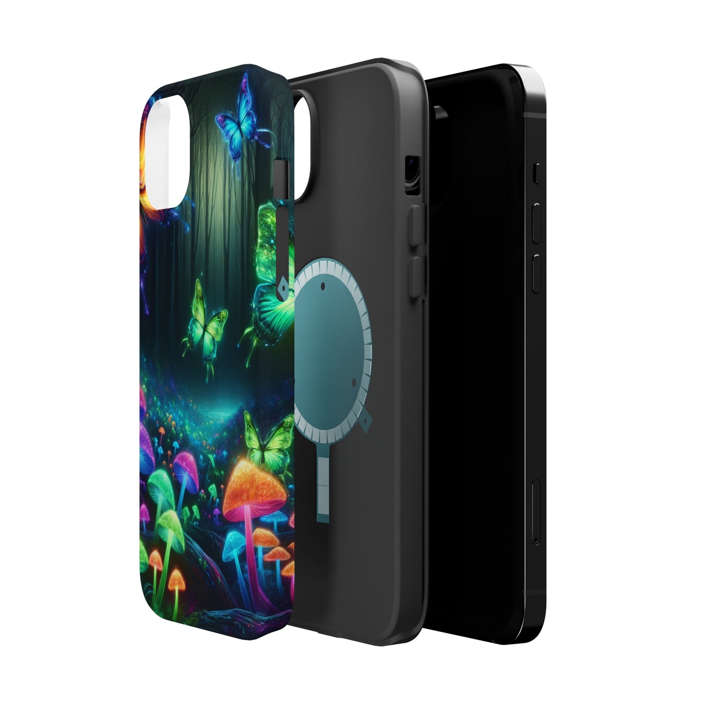 Neon Nocturne. Neon Butterflies and Mushrooms Premium Art Magsafe Magnet Tough IPhone 13 14 15 Pro Plus Max and Mini in Matte and Glossy Phone cases