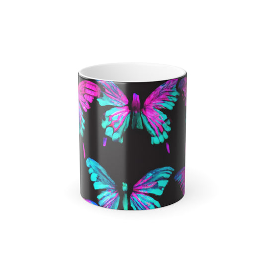 "Neon Butterflies in Flight" Neon Butterflies 11oz Color Morphing Mug