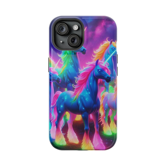 Neon Unicorn Congregation Neon Unicorns Premium Art Magsafe Magnet Tough IPhone 13 14 15 Pro Plus Max and Mini in Matte and Glossy Phone cases