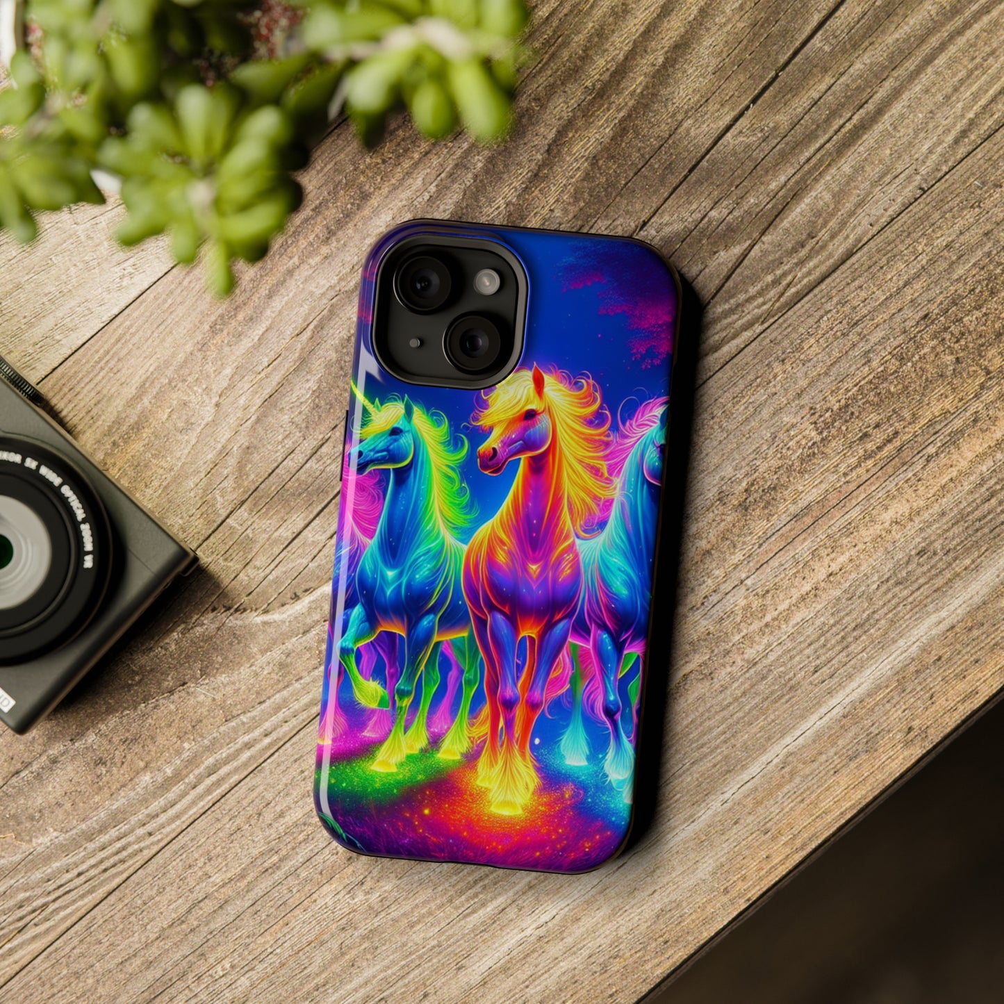 Neon Mystic Magicians Neon Unicorns Premium Art Magsafe Magnet Tough IPhone 13 14 15 Pro Plus Max and Mini in Matte and Glossy Phone cases