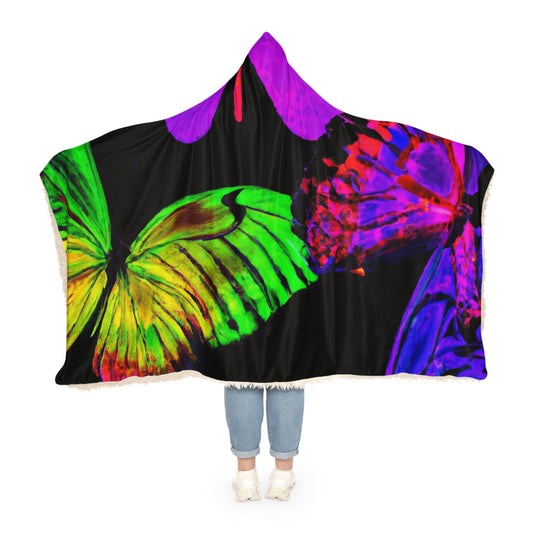"Neon Swirls of Light" - NEON Butterflies Art Hooded Snuggle Blanket