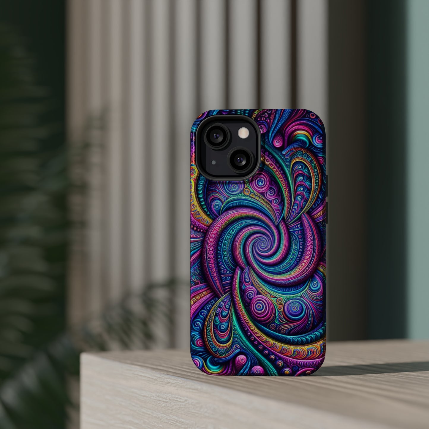 Cosmic Quasar Dreams. Neon Trippy Infinity Patterns Premium Art Magsafe Magnet Tough IPhone 13 14 15 Pro Plus Max and Mini in Matte and Glossy Phone cases